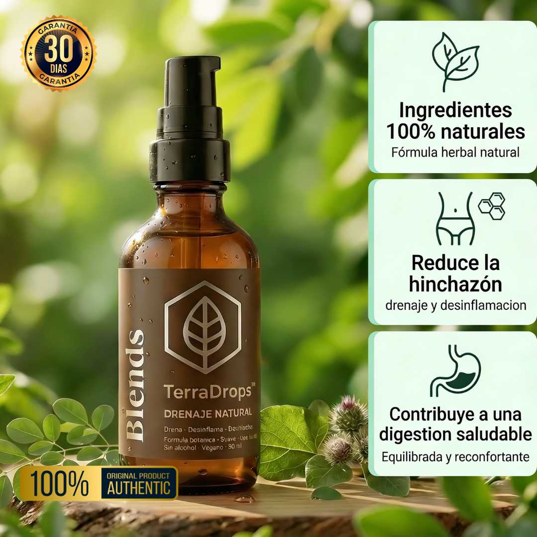 TerraDrops™ | Drena la hinchazón de forma natural en Cara, Abdomen y Piernas